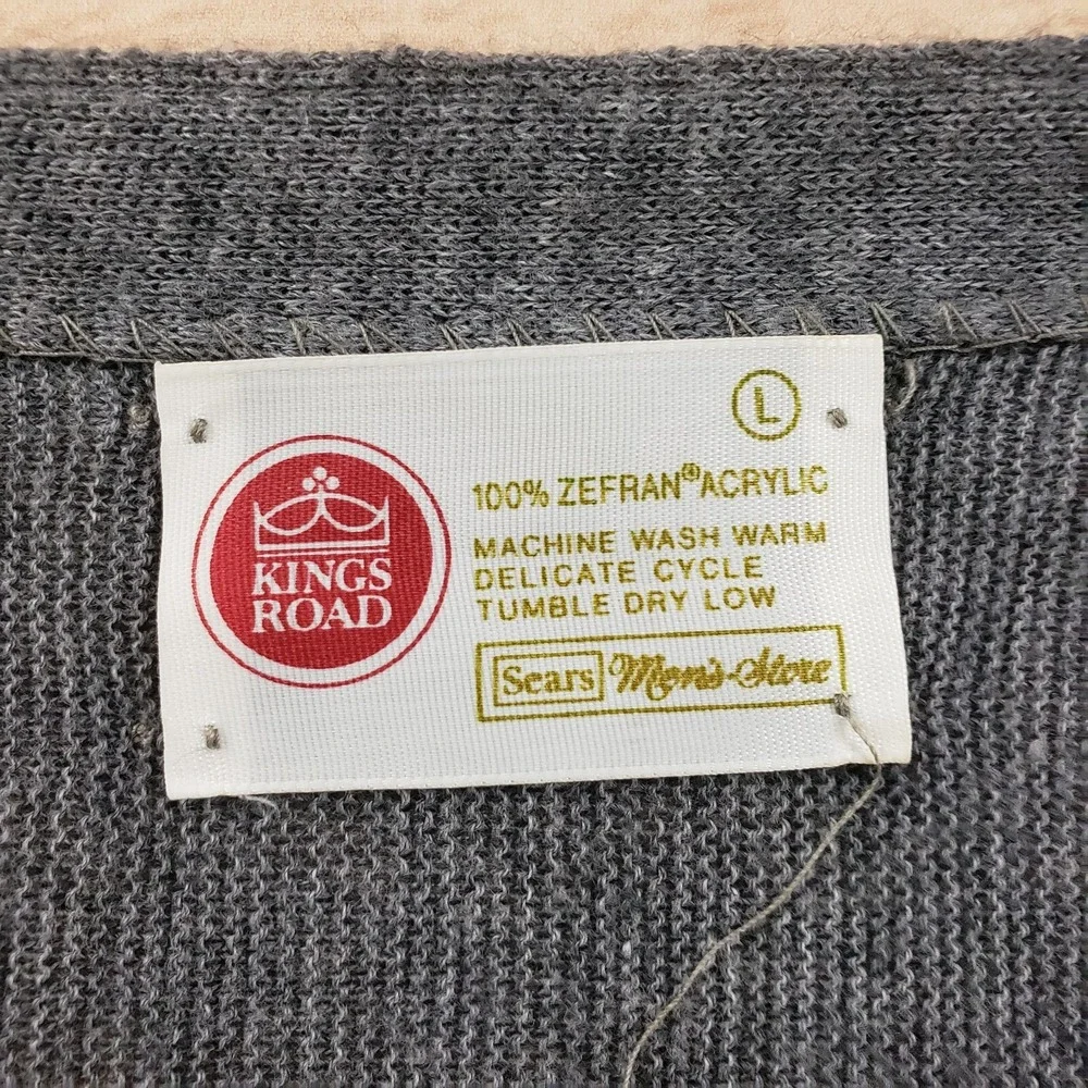 VINTAGE Kings Road‎ Sweater Mens Large Gray Cardigan Knit Open Front Preppy